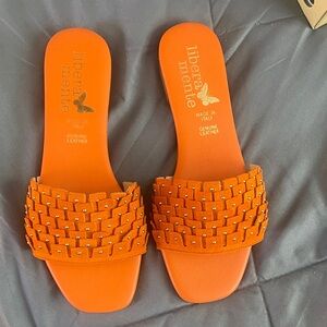 Orange leather studded Italian sandal